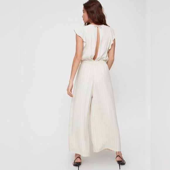 Aritzia Wilfred Fleurette Jumpsuit Cream Tan White Stripe Medium - Picture 3 of 8